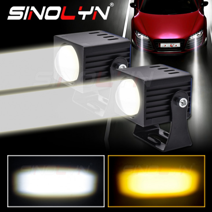 Sinolyn LED High Beam Projector Lens Autólámpák LED Matrix Fog Light 3000K / 5000K Fényszóró Kétszínű vízálló autó termékek DIY