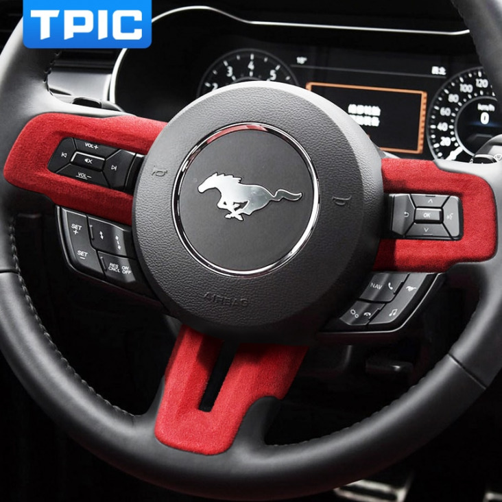 Tpic Volant Alcantara A Mustang 2015 autó belső kiegészítők Autó Kormánykerék matrica gomb Keret védőborítás matrica