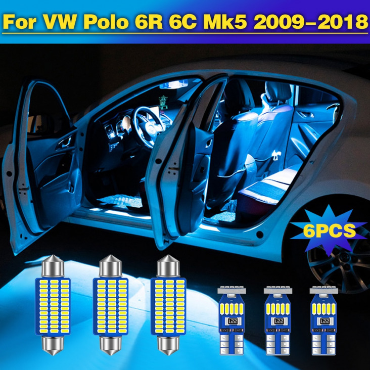 6db LED izzó autó belső Dome olvasólámpa Trunk lámpa VW Polo 6R 6C Mk5 2009 2010 2011 2012 2013 2014 2015 2016 2017 2018