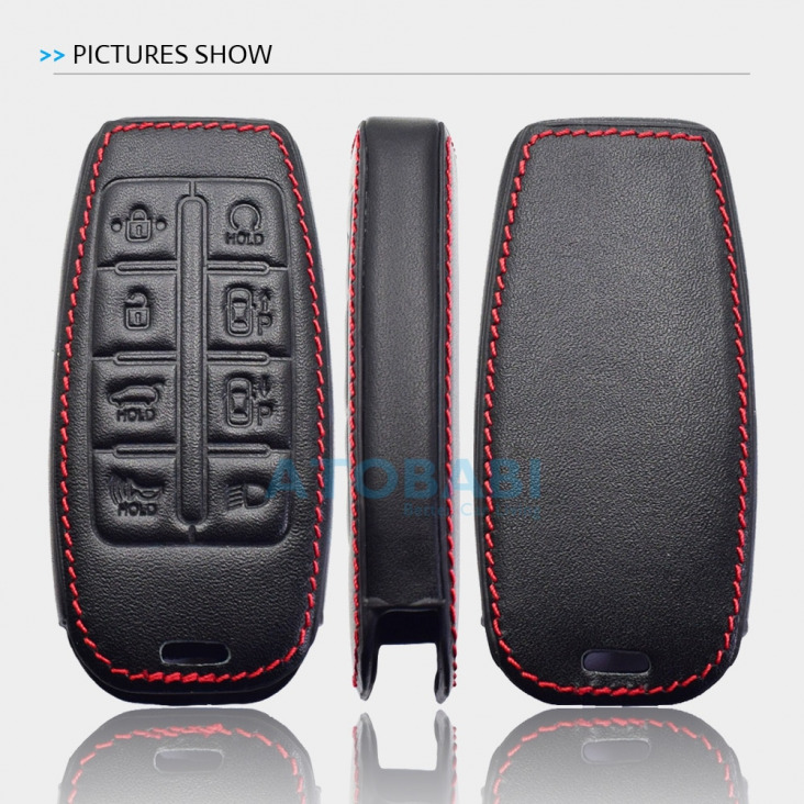Bőr Car Key Cover A Hyundai Genesis G80 GV80 2019 2020 6 8 Gombok kulcstartó tulajdonosa intelligens távirányító FOB Protector Case