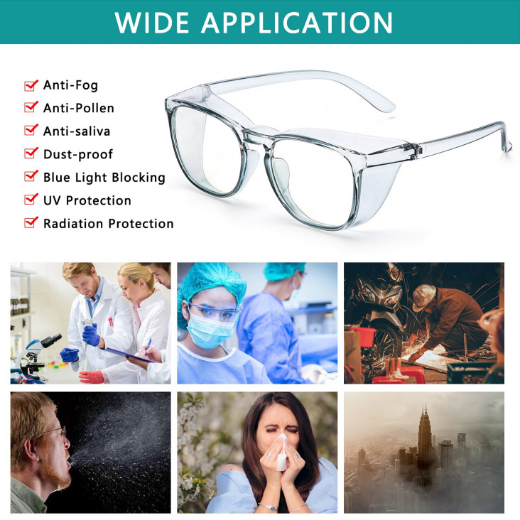 Biztonsági szemüveg Anti-köd Pollen GogglesBlue fény blokkolása szemüveg UV400 védelem Szemüveg Anti-nyál Porzáró Férfiak Nők
