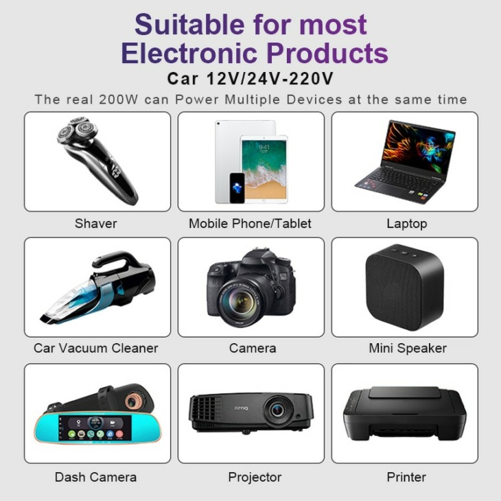 200W Converter 12V 220V digitális kijelzővel autós inverter két