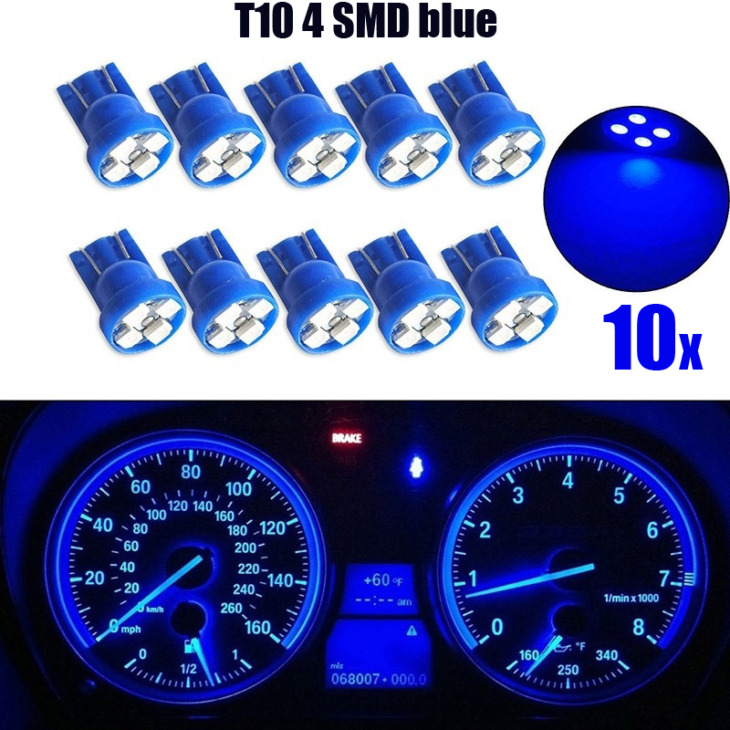 10Db/Beállított Autó Lámpa T10 4Smd 1210 Led Wedge Dashboard Guest Cluster Izzó Kék