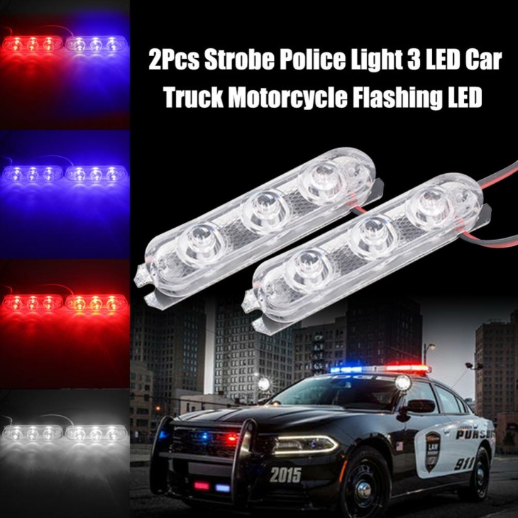 2Pcs 3 Led Strobe Police Light 12 V 8W 8W -Os Autómotoros Motorkerékpár Villogó Vészhelyzeti Figyelmeztetés Hátsó Farokfék Leállító Lámpa Lámpa