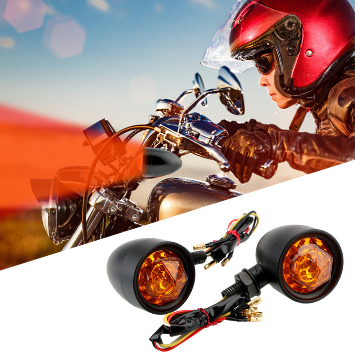 1Pair 12V Motorkerékpár -Jelző Jelző Lámpa Retro Golyó Gyémánt Fekete Led Villogó Könnyű Motorkerékpár -Kiegészítők