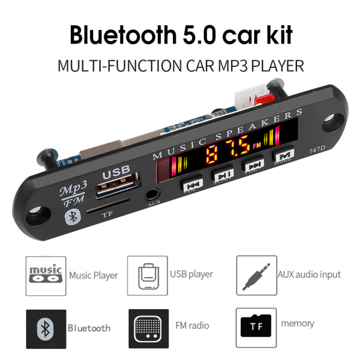 Dc 12V Bluetooth 5,0 Fm Rádiókészlet Autó Mp3 Audio Decoder Board Vevő 3,5 Mm -Es Usb Aux Wma Wav Formátum