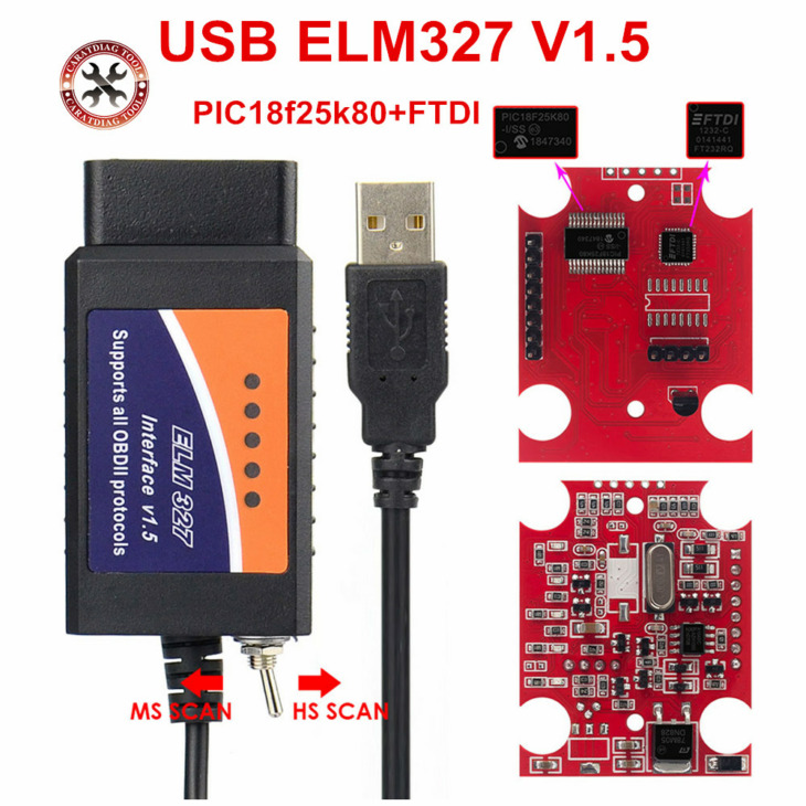 2021 Eredeti Elm327 Usb Ftdi Pic18F25K80 Kapcsolókód -Szkennerrel Hs Can És Ms Can Super Mini Elm327 Obd2 V1.5 Bluetooth