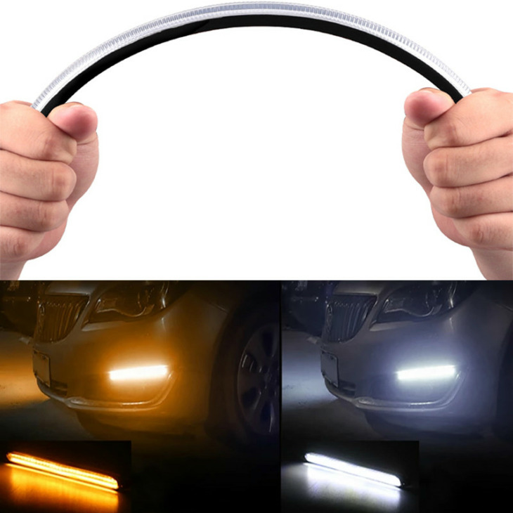 2Db -Os Autó Led Drl Nappali Futás Könnyű Vízálló Rugalmas Szalag Fényszóró Szekvenciális Dinamikus Áramlási Jel Jel Sárga Lámpák 12 V