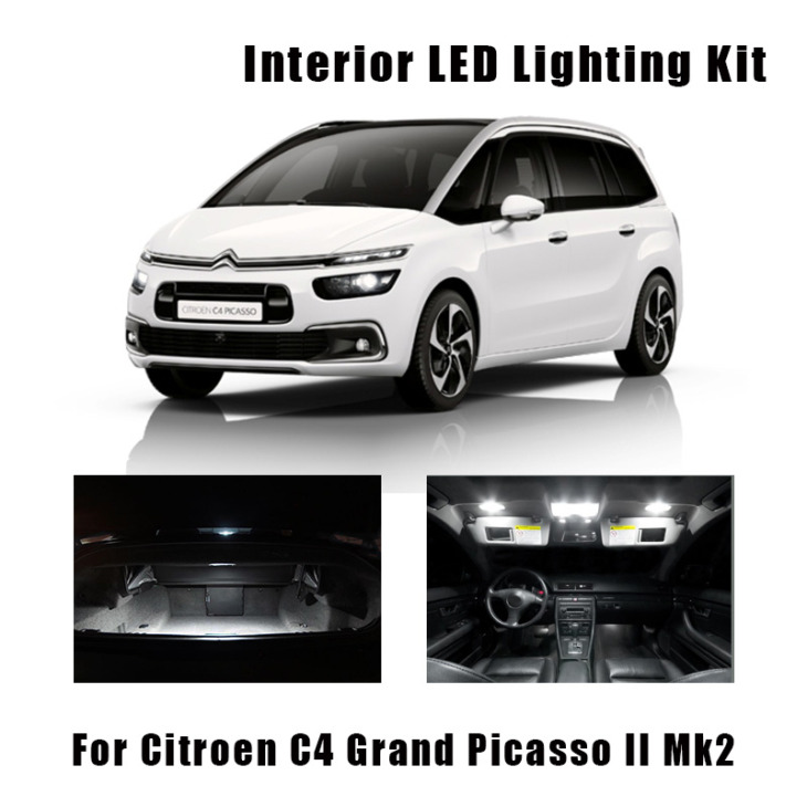 6Dbs Fehér Kanál Izzó Autó Led Belső Fénycsomagkészlet Megfelelő A 2014-2019-Es Citroen C4 Grand Picasso Ii Mk2 Rakomány Kesztyű Doboz Lámpa