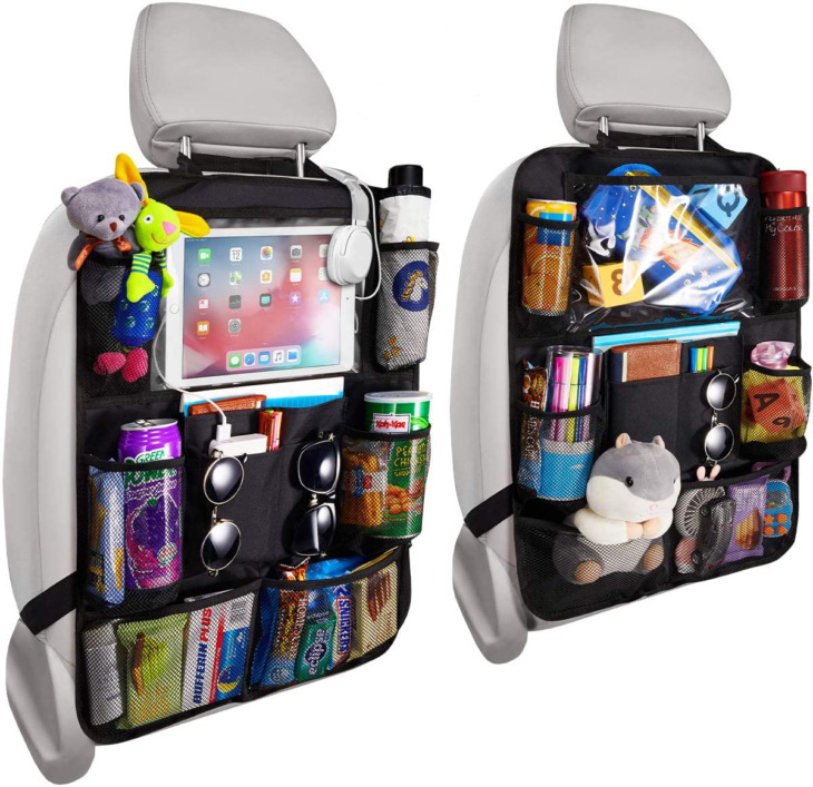 Autós Backseat Szervező 10 "-Es Asztal Tartóval 9 Tárolózsebek Ülés Háttámló Rúgási Szőnyegek Gyerek Kisgyermekek Utazási Kiegészítők