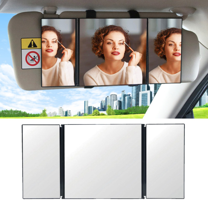 Autó Smink Tükör 3 Szakasz Összecsukható Kozmetikai Tükör Auto Napfényes Autó Visor Tükör Állítható Auto Kozmetikai Tükör
