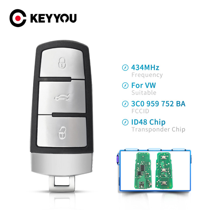 Keyyou 433Mhz 3 Gombok Keyless Unt Sutt Smart Car Remote Key Fob A Vw Passat B6 3C B7 Magotan Cc -Hez, Id48 Chip 3C0959752Ba