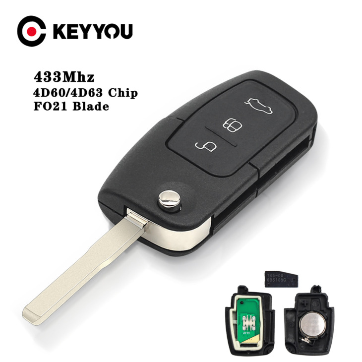 Keyyou 433Mhz Autó Távirányító Kulccsal 4D60 4D63 Chip A Ford Fusion Fókuszhoz A Mondeo Fiesta Galaxy Hu101 Blade Flip Fob Eset 80/40 Bit