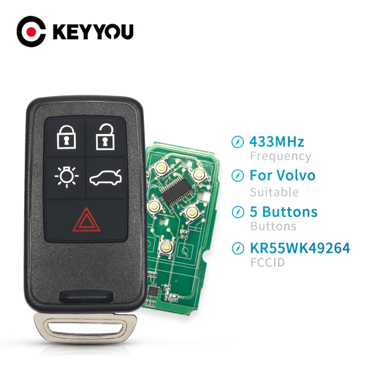 Keyyou Kr55Wk49264 Intelligens Távoli Autó Kulcs A Volvo Xc60 S60 S60L V40 V60 S80 Xc70 Kydz 5 Gombok 433Mhz Id46/7953 Chiphez