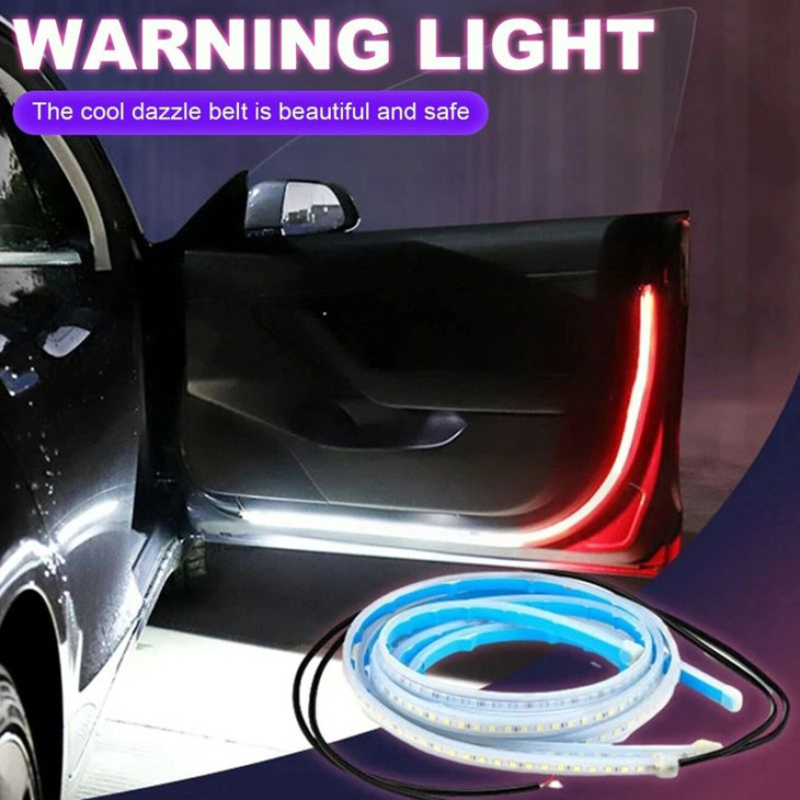 2Db Autóajtó Figyelmeztető Villogó Villogó Fénycsík Rugalmas Automatikus Dekoratív Streamer Világos Kettős Színű Fehér Piros 120 Cm