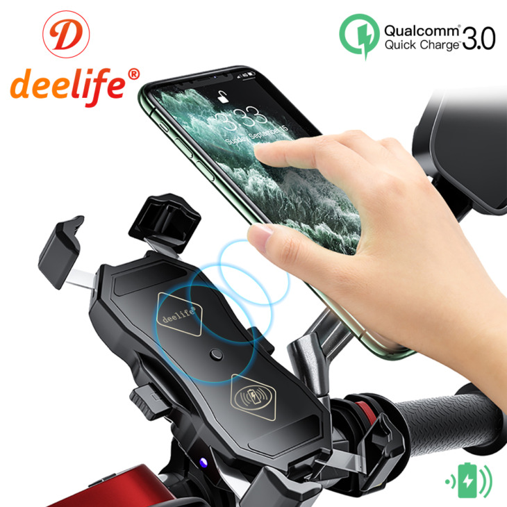 Deelife Mobiltelefon -Tartó Motorkerékpár Vezeték Nélküli Töltés Qc 3.0 Usb Qi Charger Gps Navigációs Tartó