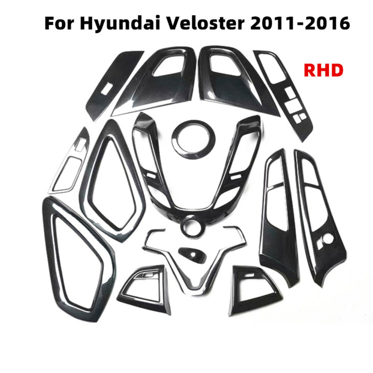 A Hyundai Veloster 2011-2016 Tartozékokhoz Szénszálas Textúrájú Autó Belső Dekorációs Fogaskerék-Váltógomb Ajtó Fogantyú Abs Matrica