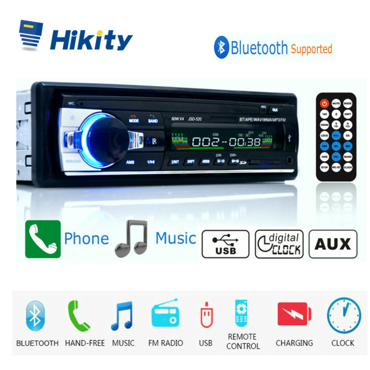 Hikity Autoradio 12V Jsd-520 Car Radio Bluetooth 1 Din Audio Mp3 Stereo Player Aux-In Fm Vevő Távirányító