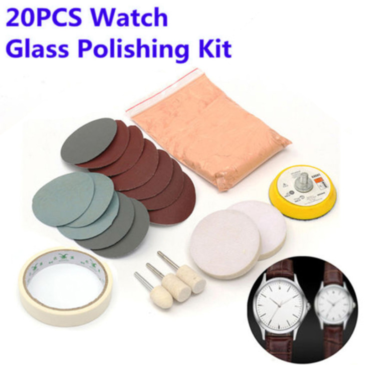 Új 20Pc/Set Watch Glass Polishing Kit Üvegtisztító Karcolási Eltávolító Padling Pad És Kerék 50 Mm -Es Hátlap