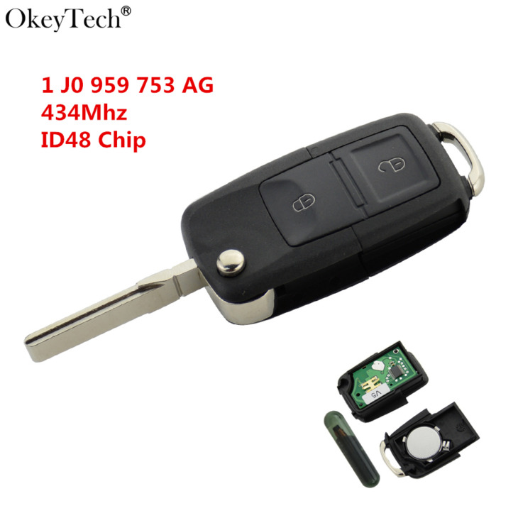 Okeytech 2 Gombos Távirányító Kulcs Flip Hajtogatás 434Mhz Id48 Transponder Chip A Vw Golf 4 5 Passat B5 B6 Polo Touran 1 Jo 959 753 Ag