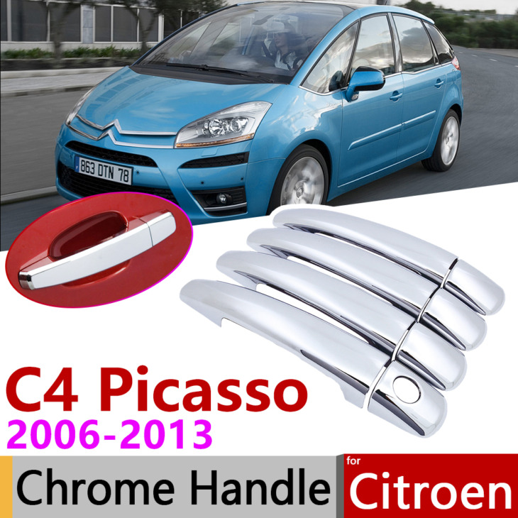 A Citroen Grand C4 -Hez Picasso 2006 ~ 2013 Chrome Door Fogantyú Coar Car Kiegészítők Matricák Díszítés 2007 2008 2009 2010 2012 2012