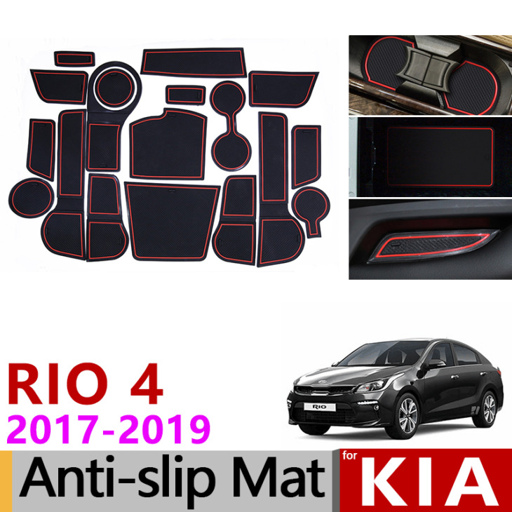A Kia Rio 4 X-Line Rio 2017 2018 2019 2019-Es Csúszásgátló Gumi Pohárpárnás Ajtó Groove Szőnyeg 18Db-Os Kiegészítők Autó Stílusú Matricák