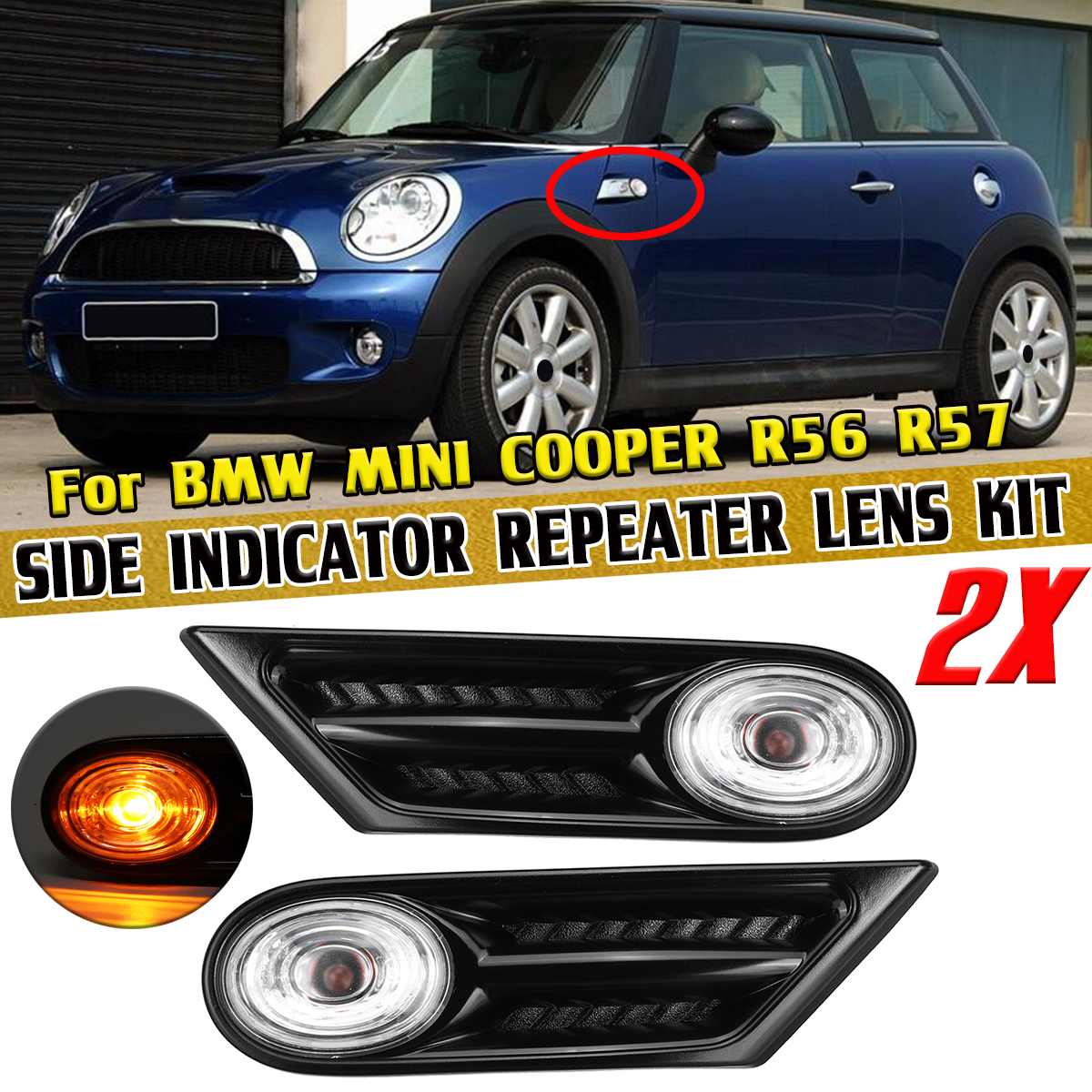 2Pcs Led Oldalsó Marker Lámpa Szerelvény A Bmw Mini Cooper R56 R56 R57 Oldalsó Ismétlő Jelzőfények Autó Fordulójel Villogó Lámpa