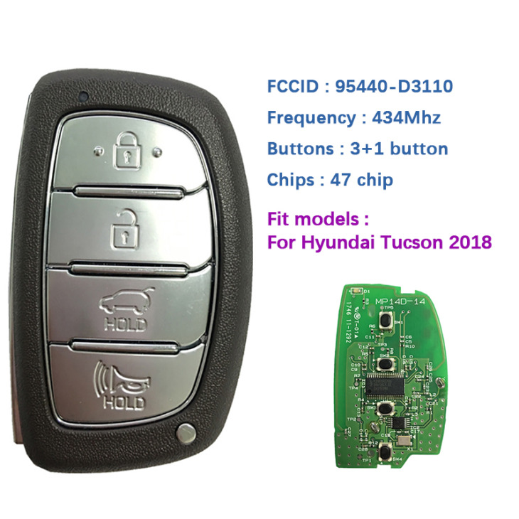 Cn020135 Eredeti/Utángyártott 4 Gomb Hyundai Tucson 2018 Eredet Smart Remote Key 433Mhz Hitag 3 Transponder 95440-D3110