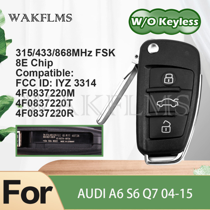 Audi A6 S6 S6 Q7 2004-2015 8E Chip Remote Car Key Fob Control W/O Keyless Közelség Iyz 3314 4F0837220R 4F0837220M 4F0837220T