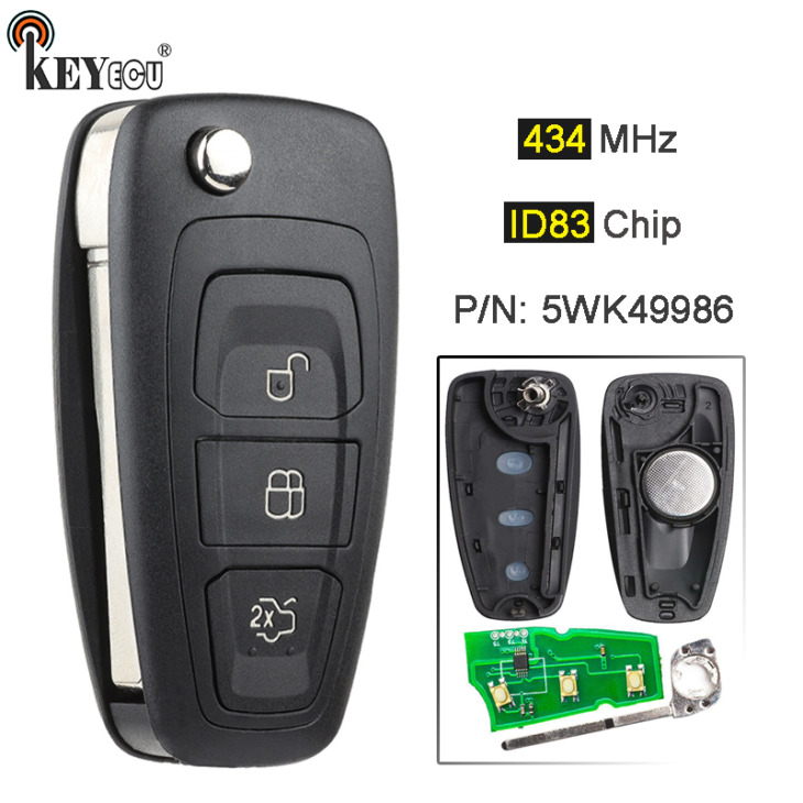 Keyecu 434Mhz 4D63 Chip 5Wk49986 Csere Remote Key Fob 3 Gomb A Ford C-Max S-Max Focus Mk3 Grand Mondeo 2010-2018