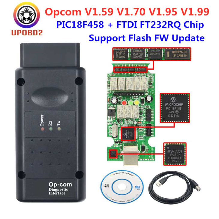 Legújabb Opcom V2021 200603A Az Opel V1.70 V1.95 V1.99 Pic18F458 Ftdi Ft232Rq Chip Obd2 Szkenner Eszköz Flash Firmware Frissítésével