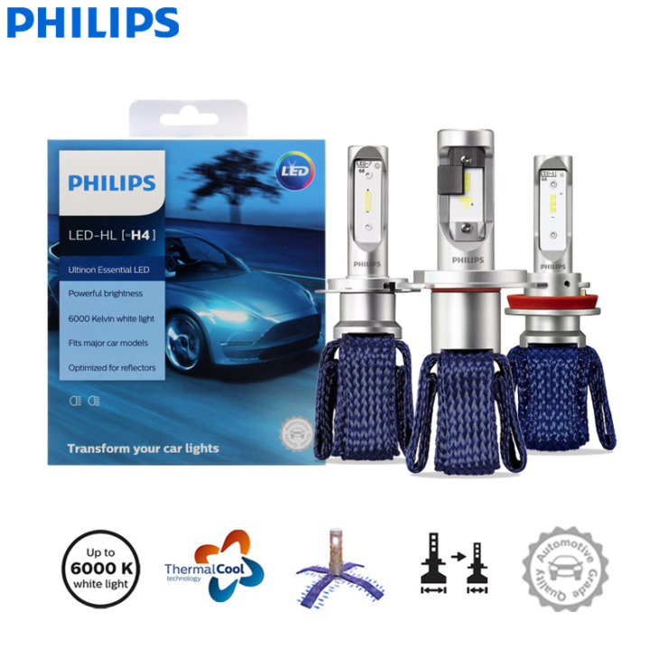 Philips Ultinon Essential Led H4 H7 H8 H11 H16 Hb3 Hb4 Hir2 9003 9005 9006 9012 12V Uex2 6000K Autó Fényszóró Ködlámpák (Iker)