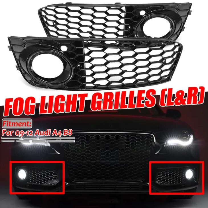 Rs4 Stílusú Fényes Fekete Autó Elülső Lökhárító Ködvilágító Lámpa Rács Rács Az Audi A4 B8 2009 2010 2012 -Es Ködlámpa Rácshoz