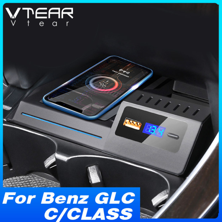 Vtear Qi Autó Vezeték Nélküli Töltő A Mercedes Benz-C Osztályú W205 Glc C300 Amg C43 C63 Belső Módosítási Kiegészítők 2016-2021