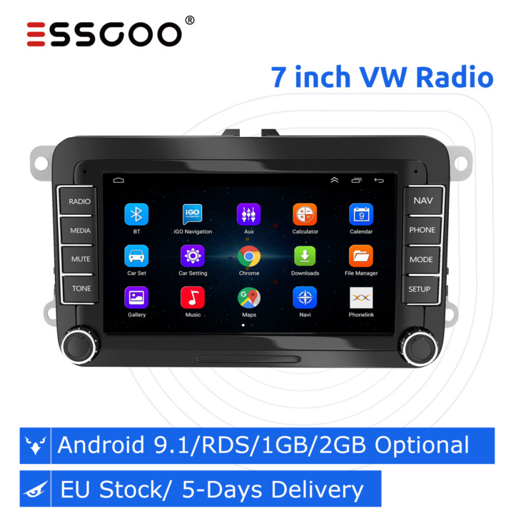 Essgoo Radio 2 Din Android 9 Car Stereo 7 Hüvelykes Autoradio Bluetooth Gps Navigációs Multimédiás Lejátszó Dab A Vw/Volkswagen Skoda Számára
