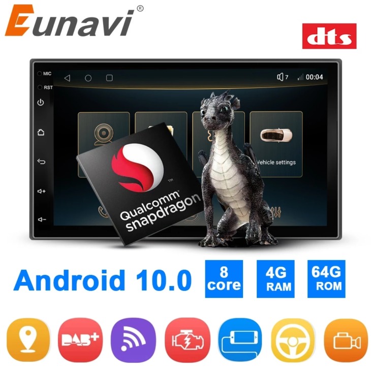 Eunavi 4G 64G Android 10 Car Radio Multimedia Video Lejátszó Universal 7 '' Érintőképernyő 2 Din Stereo Head Unit Dvd Gps Navi 2Din