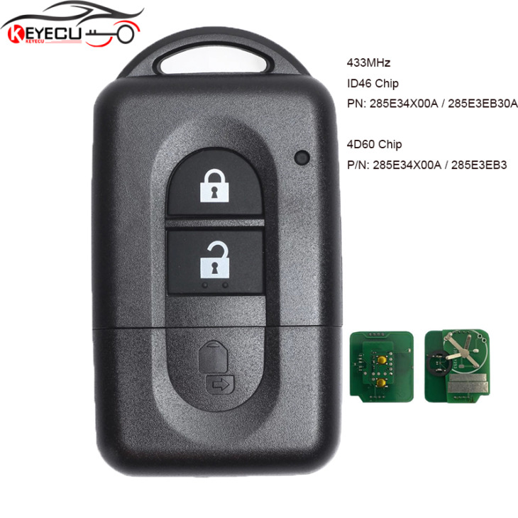 Keyecu Smart Remote Key A Nissan Juka Navara Micra Xtrail Qashqai Duke 433Mhz Id46/4D60 P/N: 285E34X00A, 285E3Eb30A, 285E34X00A Számára