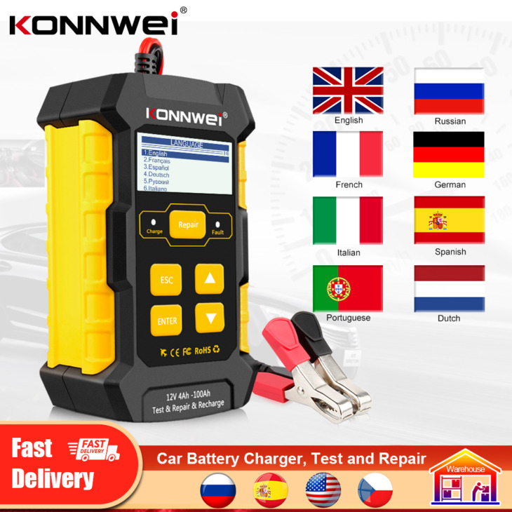 Konnwei Kw510 12 V -Os Autó Akkumulátor Töltők 5A Autó Akkumulátor -Tesztelő Power Bank Az Autó Akkumulátor -Akkumulátor -Tesztelési Töltőeszközök