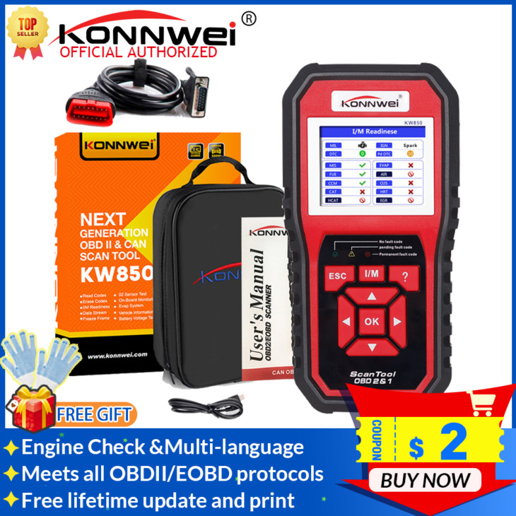 Konnwei Kw850 Obd2 Szkenner Teljes Obdii Funkciós Motor Ellenőrzés/O2 Érzékelő/Akkumulátor Ellenőrzése Kw850 Autóipari Professzionális Kódolvasó