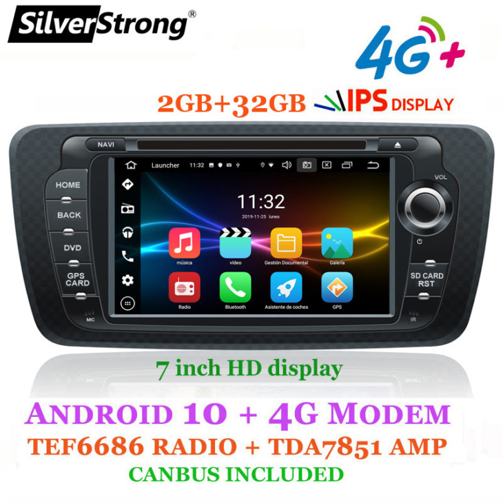 Silverstrong, Android 10, Car Radio Multimidia Dvd Player Gps, Seat Ibiza 6J 2009-2013, Carplay, Navigáció, 2Din Cd/Dvd, Bluetooth