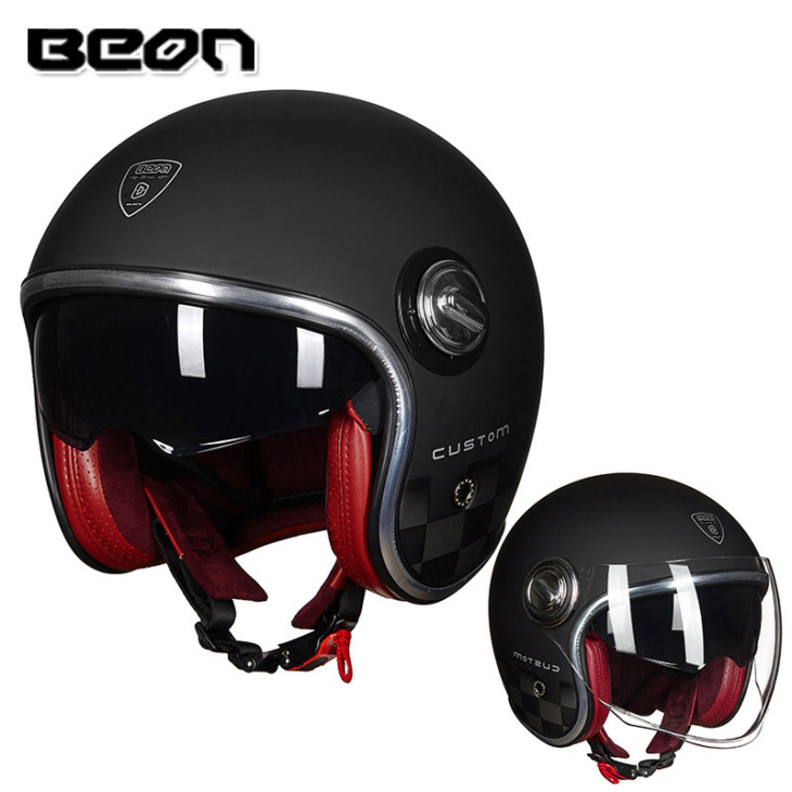 Beon B108A Motorkerékpár -Sisak Beon 3/4 Nyitott Arc Kettős Lencse