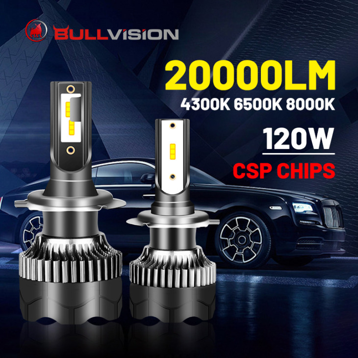 Bullvision H4 Led Fényszóró 20000 Lm Csp Chip H7 H1 H1 H8 H9 9005 9006 Hb3 Hb4 120W 4300K ​​6500K 8000K Fog Lights Külső Vezető