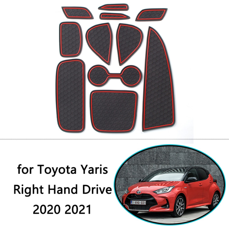A Toyota Yaris 2020 2021 Japán Modell Gumi Csúszásgátló Mat Door Groove Cup Pad Telefon Párna Gate Slot Coaster Autó Kiegészítők
