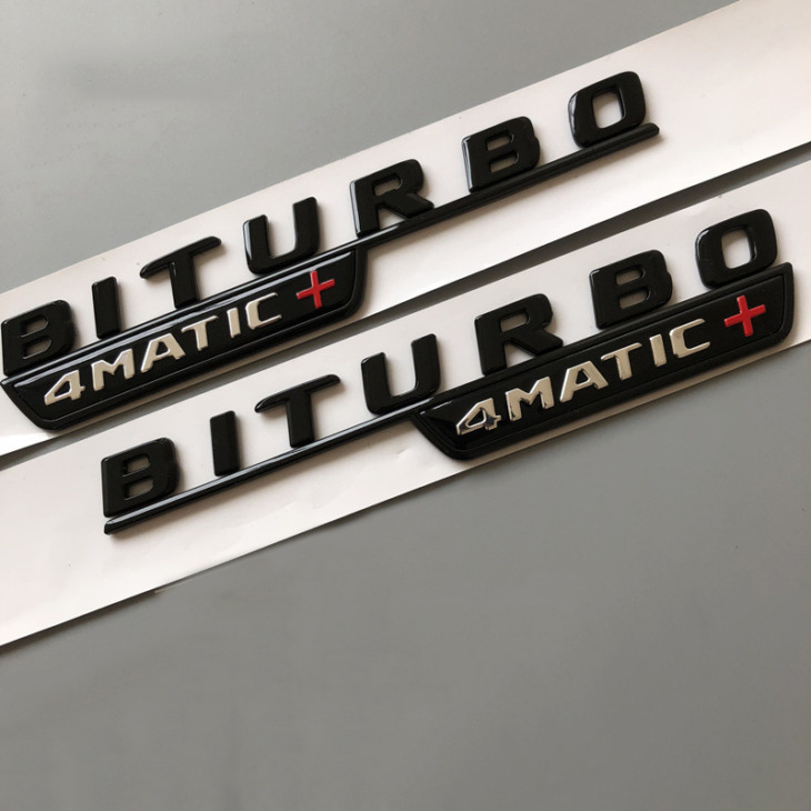 Lapos Levél Embléma A Mercedes Benz Biturbo 4Matic+ Red Plus Autó Stílusú Sárvédő Jelvény Doulbe Turbó Matrica Króm Fekete