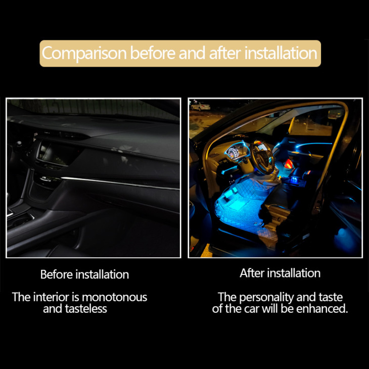 Led -Es Autó Belsőépítészeti Környezeti Világos Háttérvilágítás El Neon Csík Rgb Több Üzemmód App Sound Control Auto Ato Lámpa 12V