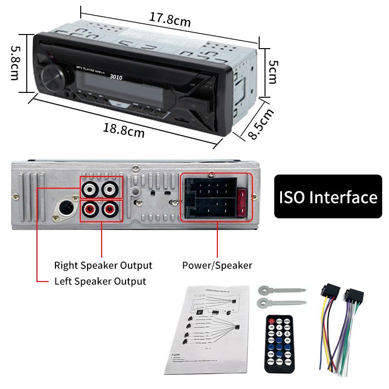 Sinovcle Car Radio Audio 1Din Bluetooth Stereo Mp3 Lejátszó Fm Vevő 60Wx4 Színes Lámpákkal Aux/Usb/Tf Kártya A Kötélkészletben