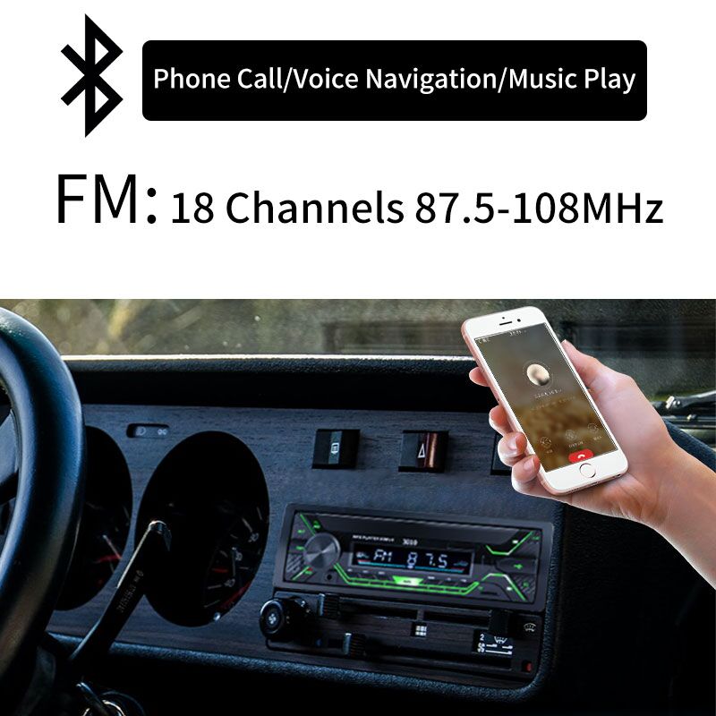 Sinovcle Car Radio Audio 1Din Bluetooth Stereo Mp3 Lejátszó Fm Vevő 60Wx4 Színes Lámpákkal Aux/Usb/Tf Kártya A Kötélkészletben