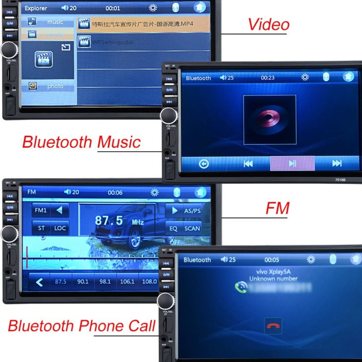 7018B 2 Din Autó Rádió Bluetooth 7 "Érintőképernyővel Ellátott Auto Videók Sztereó Audio Lejátszó Sd Usb Kamera Telefonhívással