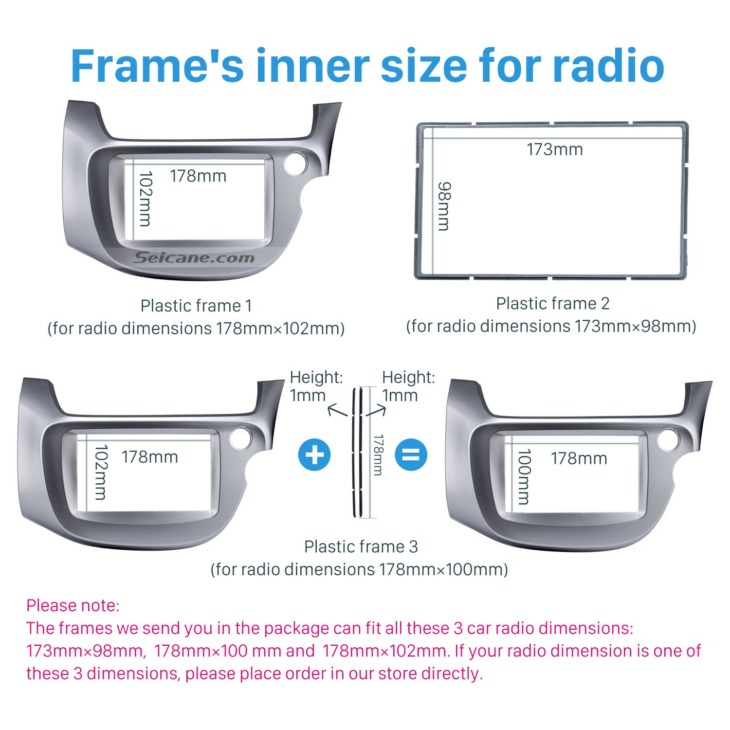 Seicane Oem 2 Din Car Stereo Frame Panel Audio Fascia 2008 2009 2010 2010-2013 Honda Fit Rhd Silver 173*98/178*100/178*102 Mm