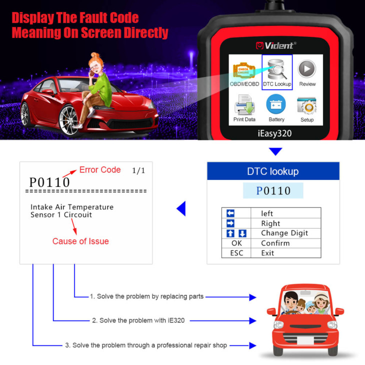 Vident Ieasy320 Obdii/Eobd Can Code Reader Obd2 Diagnosztikai Szkennelő Eszköz Autómotor Hibás Hibája Diagnosztizálja A Pk Kw850 Auto Scanner -T